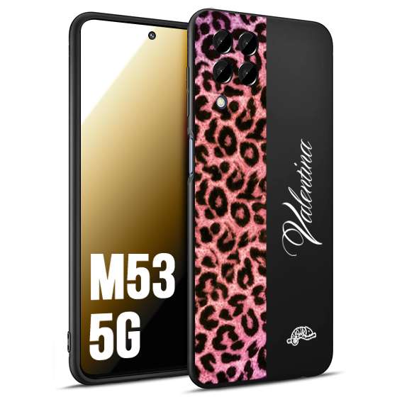 CUSTOMIZZA - Custodia cover nera morbida in tpu compatibile per Samsung M53 5G leopardato rosa fucsia personalizzata nome iniziali