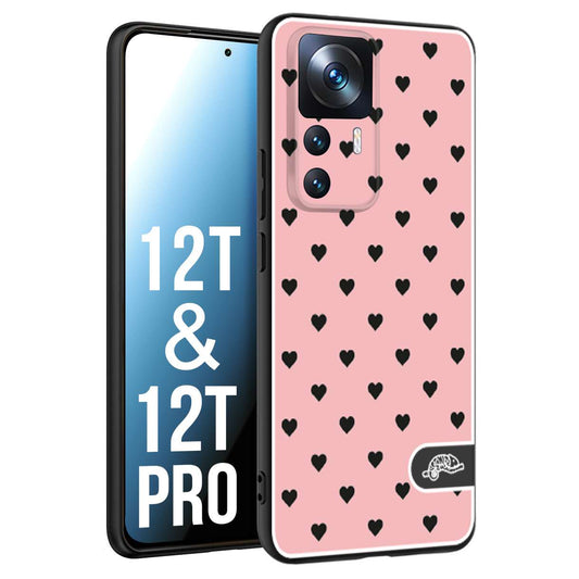 CUSTOMIZZA - Custodia cover nera morbida in tpu compatibile per Xiaomi 12T - 12T PRO cuori pois rosa donna pin up vintage