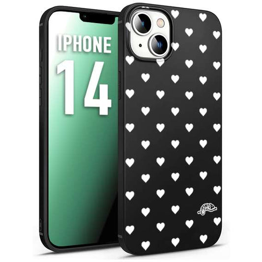 CUSTOMIZZA - Custodia cover nera morbida in tpu compatibile per iPhone 14 cuori pois bianchi donna pin up vintage