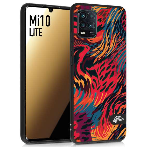 CUSTOMIZZA - Custodia cover nera morbida in tpu compatibile per Xiaomi Mi 10 LITE leopardato maculato tigrato colorata fiamme rossa blu arancione