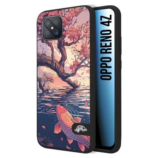 CUSTOMIZZA - Custodia cover nera morbida in tpu compatibile per Oppo Reno 4Z giapponese lago carpa koi rosa con foglie d'acero disegnata tattoo