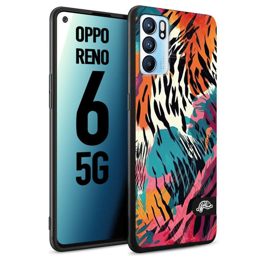 CUSTOMIZZA - Custodia cover nera morbida in tpu compatibile per Oppo Reno 6 5G leopardato maculato tigrato tiger colorata summer color