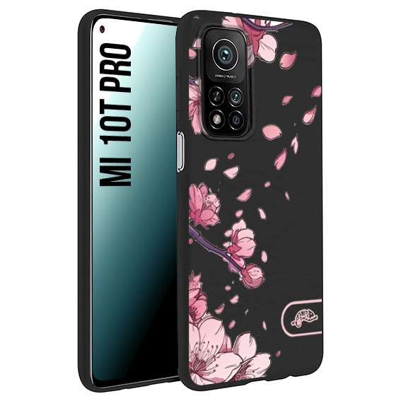 CUSTOMIZZA - Custodia cover nera morbida in tpu compatibile per Xiaomi Mi 10T PRO giapponese fiori di ciliegio in fiore a rilievo disegnata tattoo