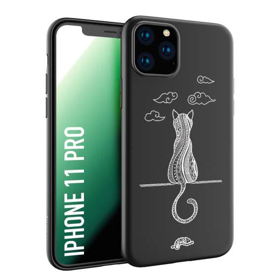 CUSTOMIZZA - Custodia cover nera morbida in tpu compatibile per iPhone 11 PRO gatto mandala stilizzato gattino a rilievo soft touch donna bianca