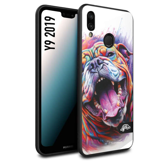 CUSTOMIZZA - Custodia cover nera morbida in tpu compatibile per Huawei Y9 2019 animali color bulldog cane dog colori vibranti disegnato schizzo