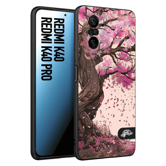 CUSTOMIZZA - Custodia cover nera morbida in tpu compatibile per Xiaomi Redmi K40 - K40 Pro giapponese colori morbidi fiori di ciliegio rosa disegnata