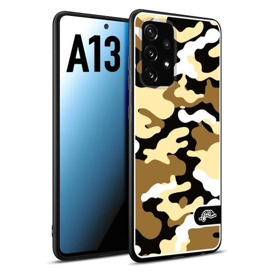 CUSTOMIZZA - Custodia cover nera morbida in tpu compatibile per Samsung A13 camouflage mimetico militare giallo desert brown