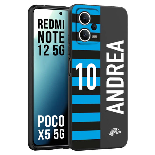 CUSTOMIZZA - Custodia cover nera morbida in tpu compatibile per Xiaomi Redmi Note 12 - POCO X5 5G personalizzata calcio football nome e numero calciatori nerazzurra