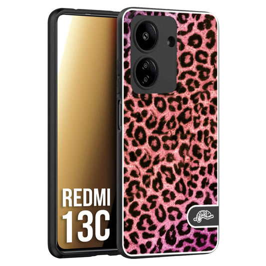 CUSTOMIZZA - Custodia cover nera morbida in tpu compatibile per Xiaomi Redmi 13C leopardato maculato donna rosa leopard