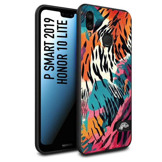 CUSTOMIZZA - Custodia cover nera morbida in tpu compatibile per Huawei P Smart 2019 leopardato maculato tigrato tiger colorata summer color