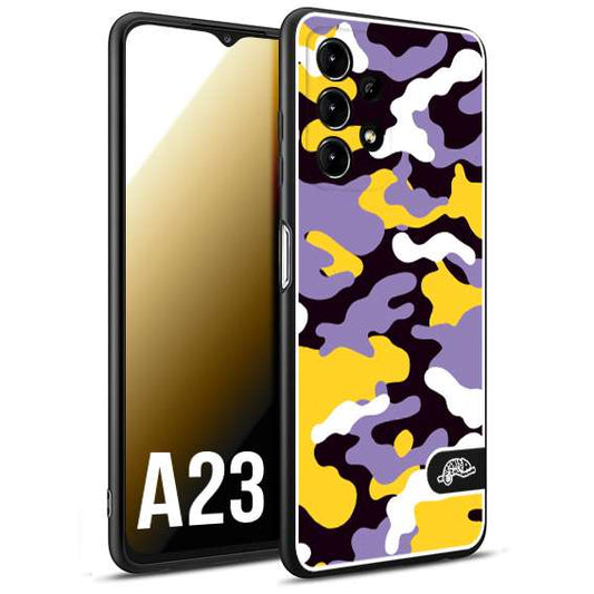 CUSTOMIZZA - Custodia cover nera morbida in tpu compatibile per Samsung A23 camouflage mimetico militare viola lilla giallo