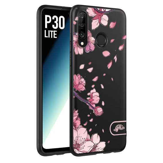 CUSTOMIZZA - Custodia cover nera morbida in tpu compatibile per Huawei P30 LITE giapponese fiori di ciliegio in fiore a rilievo disegnata tattoo