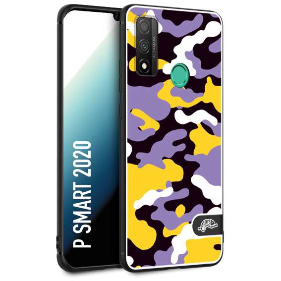 CUSTOMIZZA - Custodia cover nera morbida in tpu compatibile per Huawei P Smart 2020 camouflage mimetico militare viola lilla giallo