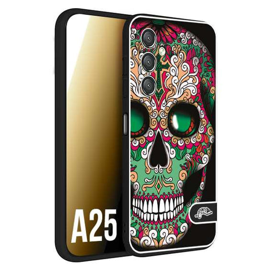 CUSTOMIZZA - Custodia cover nera morbida in tpu compatibile per Samsung A25 teschio messicano Mexican skull verde fucsia