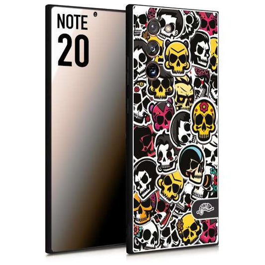 CUSTOMIZZA - Custodia cover nera morbida in tpu compatibile per Samsung NOTE 20 sticker bomb teschi colorati adesivi skulls skater snowboard