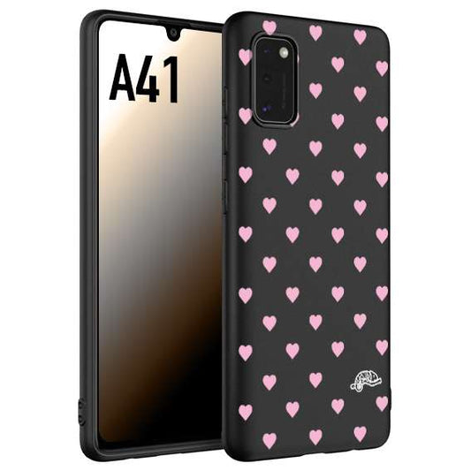 CUSTOMIZZA - Custodia cover nera morbida in tpu compatibile per Samsung A41 cuori pois rosa su nero donna pin up vintage