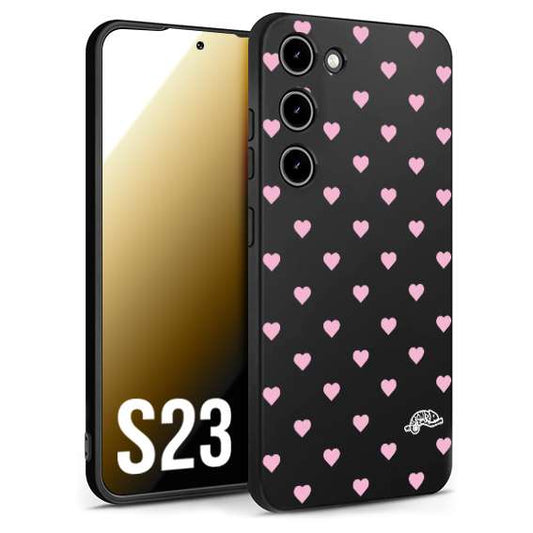 CUSTOMIZZA - Custodia cover nera morbida in tpu compatibile per Samsung S23 cuori pois rosa su nero donna pin up vintage