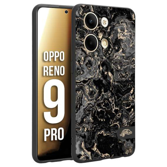 CUSTOMIZZA - Custodia cover nera morbida in tpu compatibile per Oppo Reno 9 PRO effetto marmo marble nero black venature dorato pietra