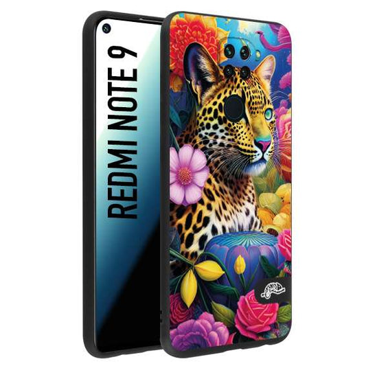 CUSTOMIZZA - Custodia cover nera morbida in tpu compatibile per Xiaomi Redmi Note 9 fiori astratti donna flower fantasia leopardo ghepardo animali colorati