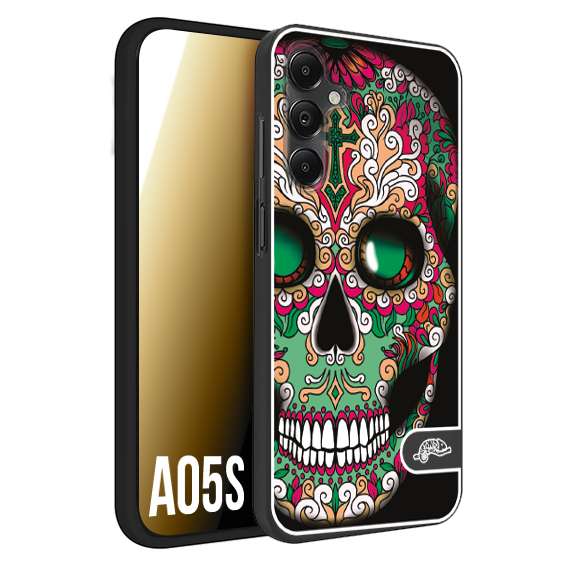 CUSTOMIZZA - Custodia cover nera morbida in tpu compatibile per Samsung A05S teschio messicano Mexican skull verde fucsia