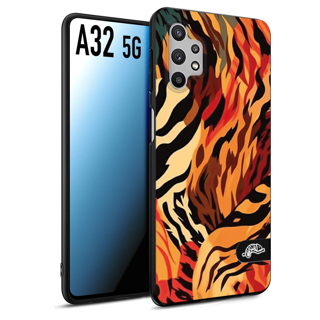 CUSTOMIZZA - Custodia cover nera morbida in tpu compatibile per Samsung A32 5G leopardato maculato tigrato tiger colorata gialla rossa arancio