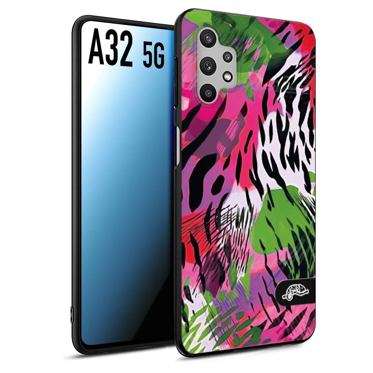 CUSTOMIZZA - Custodia cover nera morbida in tpu compatibile per Samsung A32 5G leopardato tigrato tiger colorata summer color verde fucsia