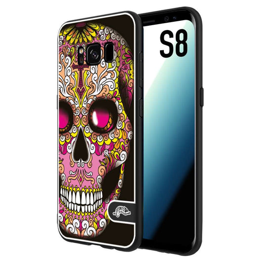 CUSTOMIZZA - Custodia cover nera morbida in tpu compatibile per Samsung S8 teschio messicano Mexican skull rosa gialla