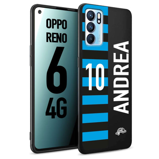 CUSTOMIZZA - Custodia cover nera morbida in tpu compatibile per Oppo Reno 6 4G personalizzata calcio football nome e numero calciatori nerazzurra