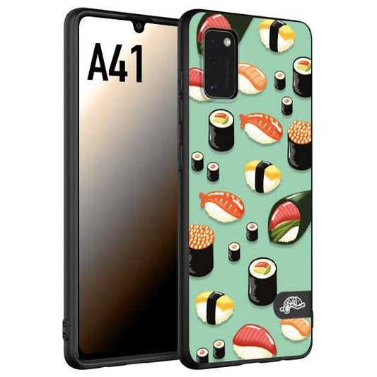 CUSTOMIZZA - Custodia cover nera morbida in tpu compatibile per Samsung A41 sushi disegni giapponese nighiri acquamarina verde