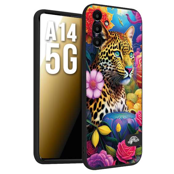 CUSTOMIZZA - Custodia cover nera morbida in tpu compatibile per Samsung A14 5G fiori astratti donna flower fantasia leopardo ghepardo animali colorati