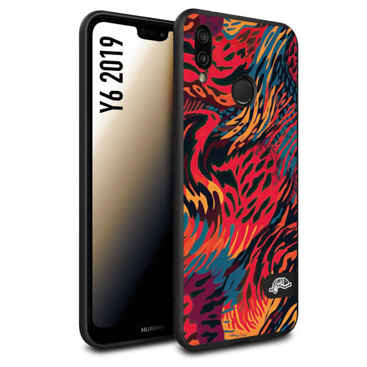 CUSTOMIZZA - Custodia cover nera morbida in tpu compatibile per Huawei Y6 2019 leopardato maculato tigrato colorata fiamme rossa blu arancione