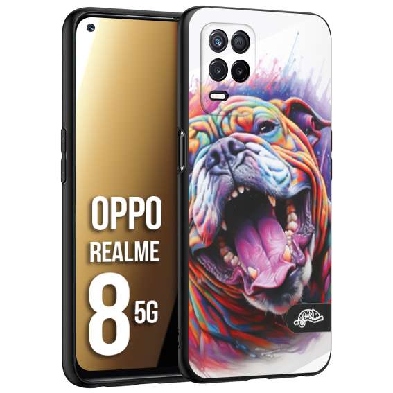 CUSTOMIZZA - Custodia cover nera morbida in tpu compatibile per Oppo Realme 8 5G animali color bulldog cane dog colori vibranti disegnato schizzo