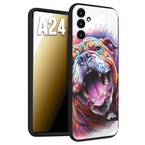 CUSTOMIZZA - Custodia cover nera morbida in tpu compatibile per Samsung A24 animali color bulldog cane dog colori vibranti disegnato schizzo