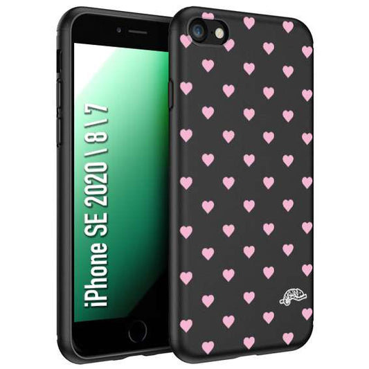 CUSTOMIZZA - Custodia cover nera morbida in tpu compatibile per iPhone 7 - 8 - SE 2020 / 2022 cuori pois rosa su nero donna pin up vintage