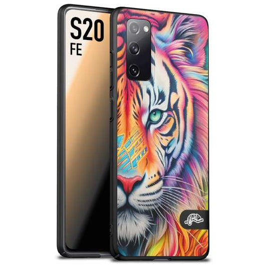 CUSTOMIZZA - Custodia cover nera morbida in tpu compatibile per Samsung S20 FE animali color tigre tiger viso colori vibranti disegnato schizzo