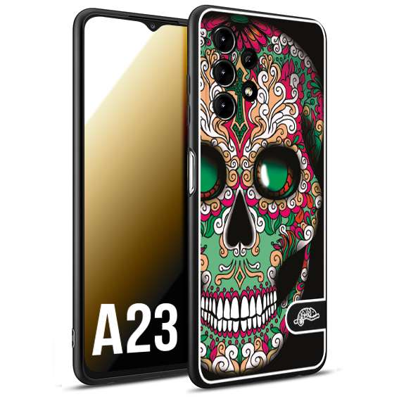 CUSTOMIZZA - Custodia cover nera morbida in tpu compatibile per Samsung A23 teschio messicano Mexican skull verde fucsia