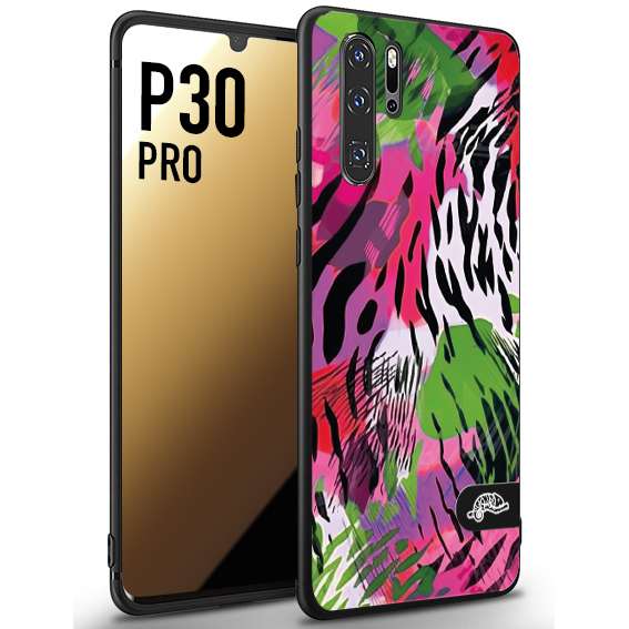 CUSTOMIZZA - Custodia cover nera morbida in tpu compatibile per Huawei P30 PRO leopardato tigrato tiger colorata summer color verde fucsia