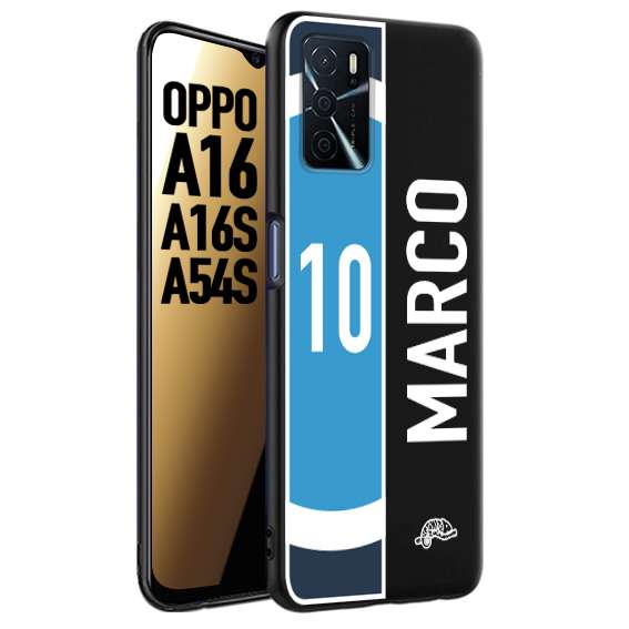 CUSTOMIZZA - Custodia cover nera morbida in tpu compatibile per Oppo A16 - A16S - A54S personalizzata calcio football nome e numero calciatori biancoazzurri bianco celesti