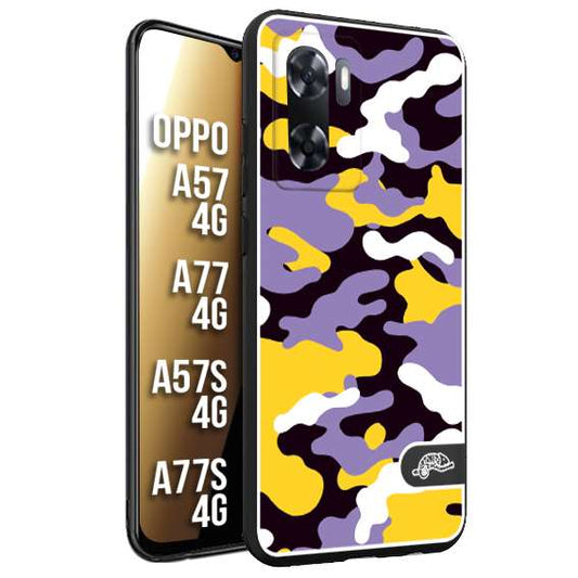 CUSTOMIZZA - Custodia cover nera morbida in tpu compatibile per Oppo A57 - A77 - A57S - A77S (4G) camouflage mimetico militare viola lilla giallo