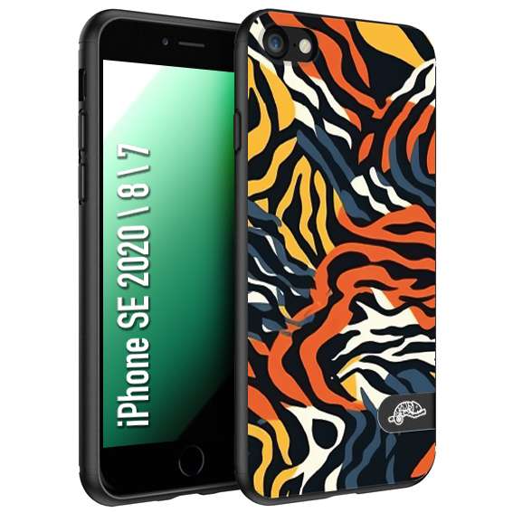 CUSTOMIZZA - Custodia cover nera morbida in tpu compatibile per iPhone 7 - 8 - SE 2020 / 2022 leopardato maculato tigrato tiger colorata gialla blu arancio