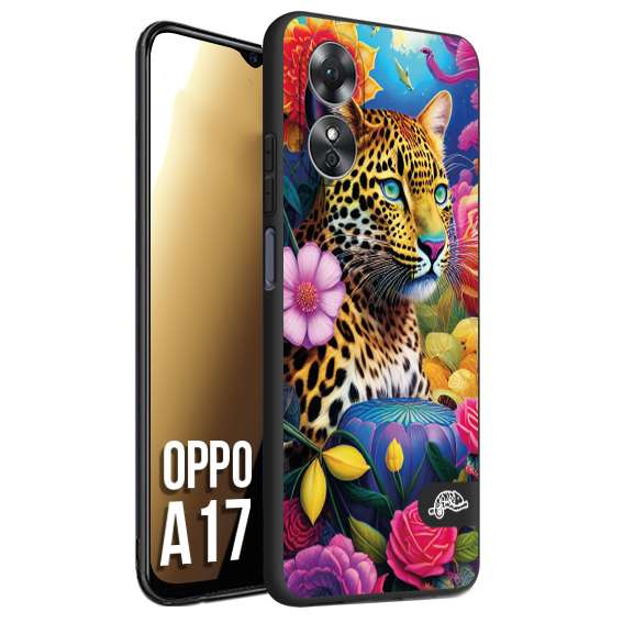 CUSTOMIZZA - Custodia cover nera morbida in tpu compatibile per Oppo A17 fiori astratti donna flower fantasia leopardo ghepardo animali colorati