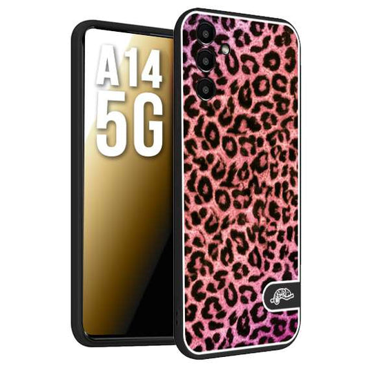 CUSTOMIZZA - Custodia cover nera morbida in tpu compatibile per Samsung A14 5G leopardato maculato donna rosa leopard