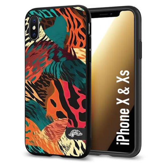 CUSTOMIZZA - Custodia cover nera morbida in tpu compatibile per iPhone X - Xs leopardato tigrato tiger colorata summer arancio verde fucsia