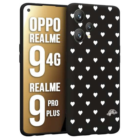 CUSTOMIZZA - Custodia cover nera morbida in tpu compatibile per Oppo Realme 9 4G - 9 PRO PLUS cuori pois bianchi donna pin up vintage