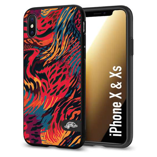 CUSTOMIZZA - Custodia cover nera morbida in tpu compatibile per iPhone X - Xs leopardato maculato tigrato colorata fiamme rossa blu arancione