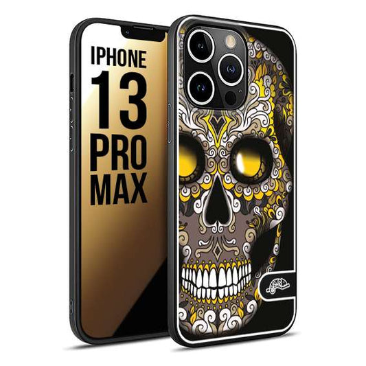 CUSTOMIZZA - Custodia cover nera morbida in tpu compatibile per iPhone 13 PRO MAX teschio messicano Mexican skull nero giallo