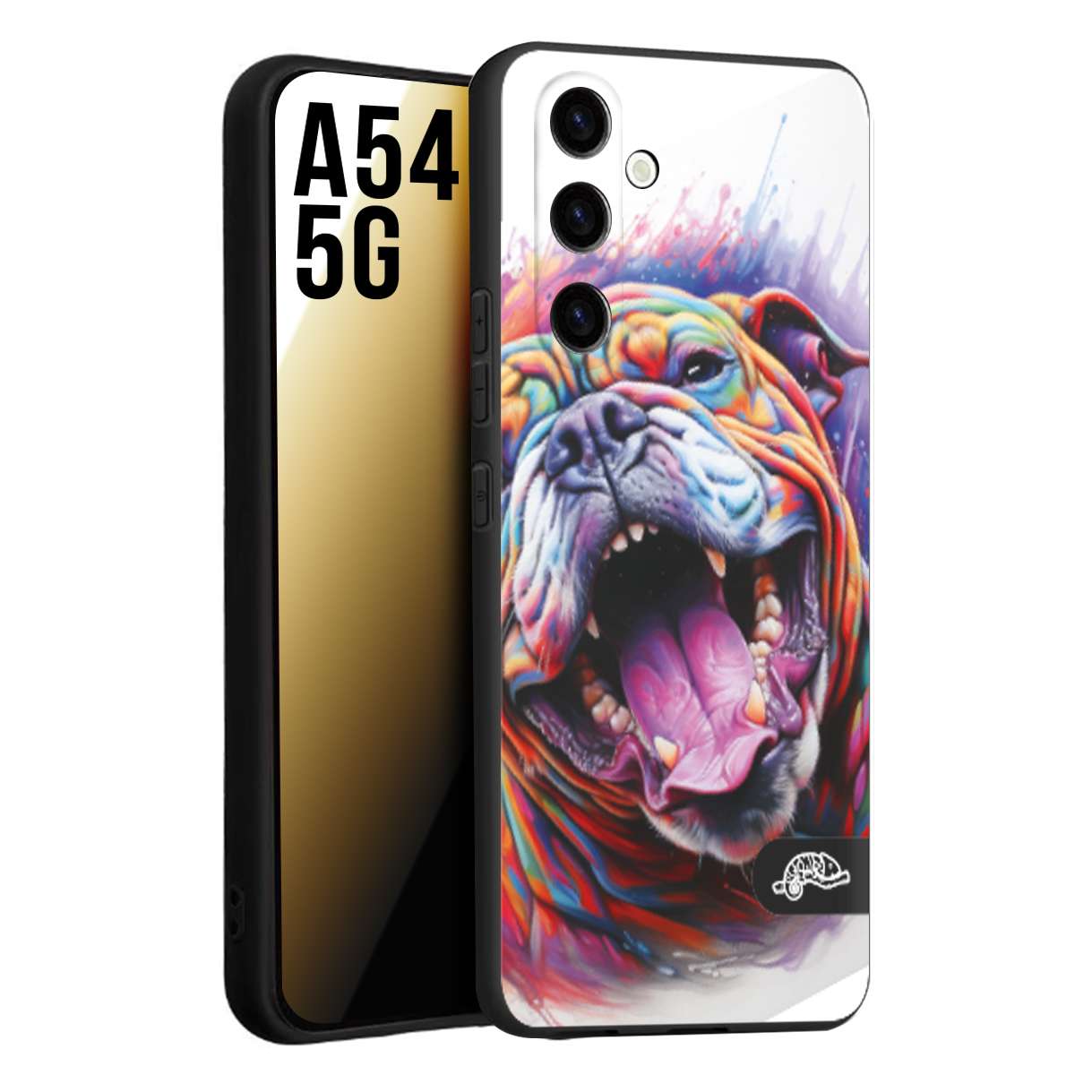 CUSTOMIZZA - Custodia cover nera morbida in tpu compatibile per Samsung A54 5G animali color bulldog cane dog colori vibranti disegnato schizzo