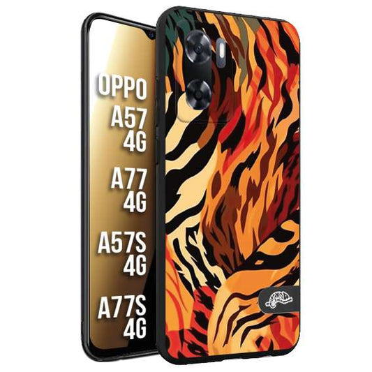 CUSTOMIZZA - Custodia cover nera morbida in tpu compatibile per Oppo A57 - A77 - A57S - A77S (4G) leopardato maculato tigrato tiger colorata gialla rossa arancio