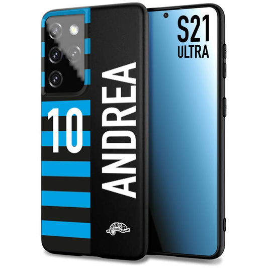 CUSTOMIZZA - Custodia cover nera morbida in tpu compatibile per Samsung S21 ULTRA personalizzata calcio football nome e numero calciatori nerazzurra