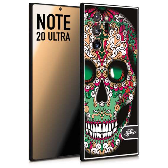 CUSTOMIZZA - Custodia cover nera morbida in tpu compatibile per Samsung NOTE 20 ULTRA teschio messicano Mexican skull verde fucsia